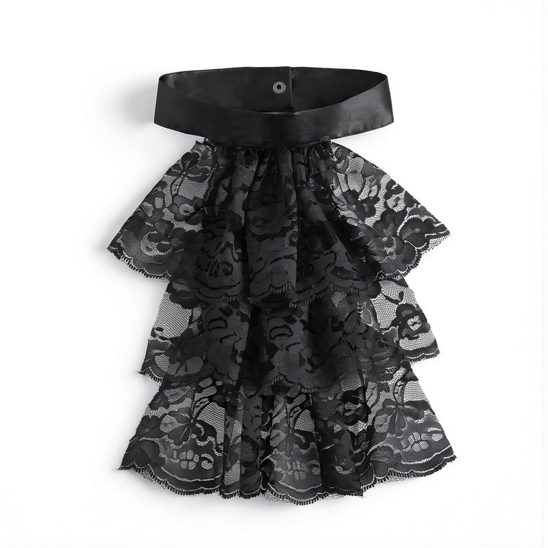 Elegant Lace Ruffle Collar Cuff Set For Women Formal Office White 3 Layer Vintage Neck Decoration - Image 4