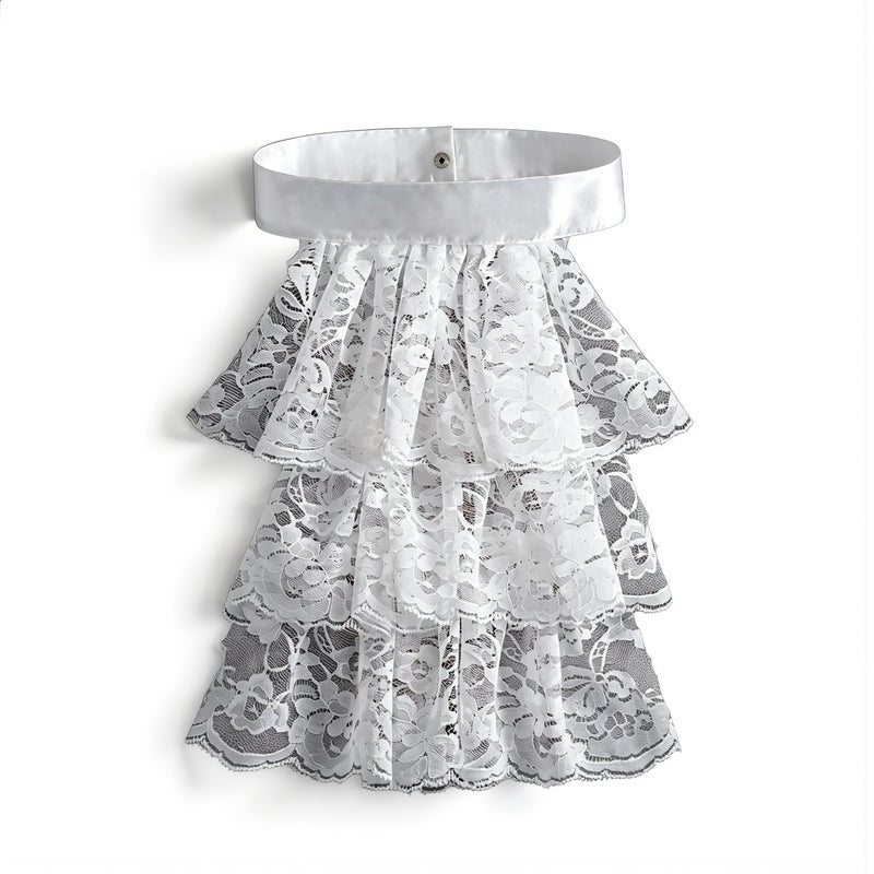 Elegant Lace Ruffle Collar Cuff Set For Women Formal Office White 3 Layer Vintage Neck Decoration - Image 3