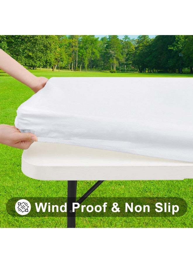 Smiry Rectangle Tablecloth, Elastic Fitted Flannel Backed Vinyl Tablecloths for 6ft Folding Tables, Waterproof Wipeable Table Covers for Indoor, Outdoor, Picnic and Camping (White, 30"x72") - Image 2
