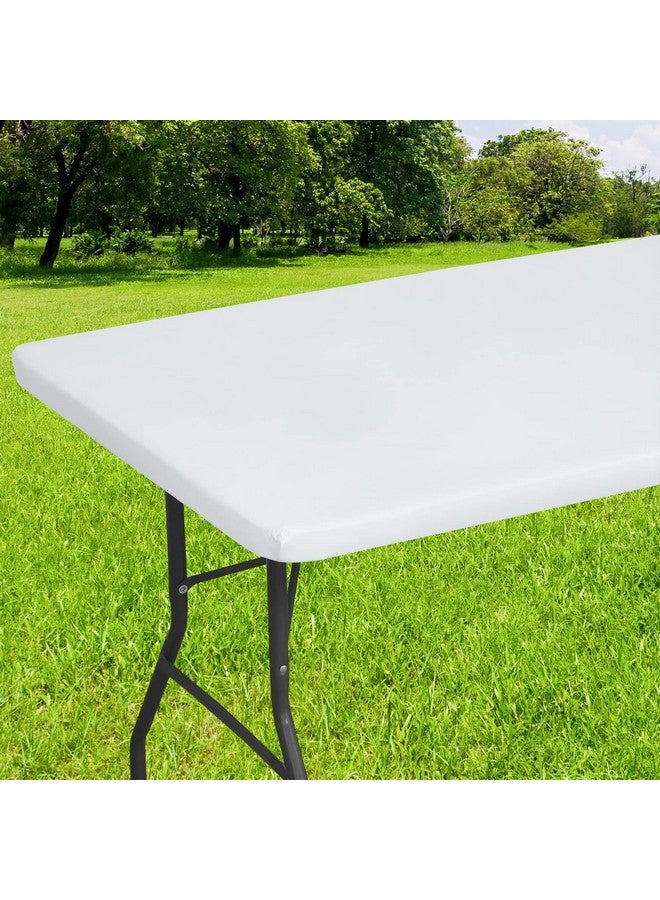 Smiry Rectangle Tablecloth, Elastic Fitted Flannel Backed Vinyl Tablecloths for 6ft Folding Tables, Waterproof Wipeable Table Covers for Indoor, Outdoor, Picnic and Camping (White, 30"x72") - Image 1