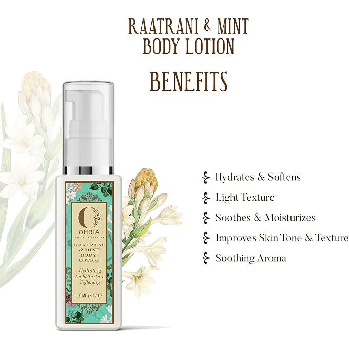 Ohria Ayurveda Raatrani & Mint Moisturizing Body Lotion For All Skin Type, 50ml - Image 3