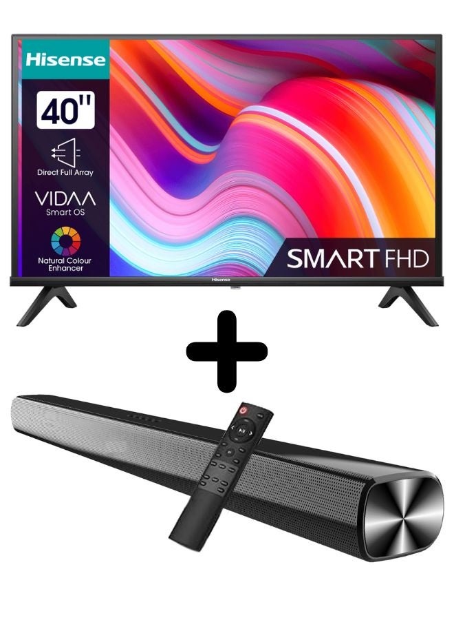 40-inch Smart Full HD TV + Soundbar Bundle | VIDAA OS, DTS Virtual-X, HDMI ARC, Bluetooth, USB, FM Radio – Home Entertainment Package 40A4K+SOUNDBAR Black