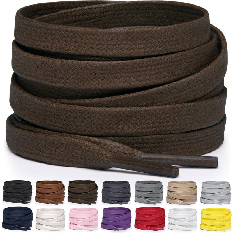 Miscly Flat Waxed Cotton Shoe Laces for Boots, Sneakers, and Shoes â€“ Multiple Lengths and Colors Available - Dark Brown, 54â€³ (137 CM) - Image 1