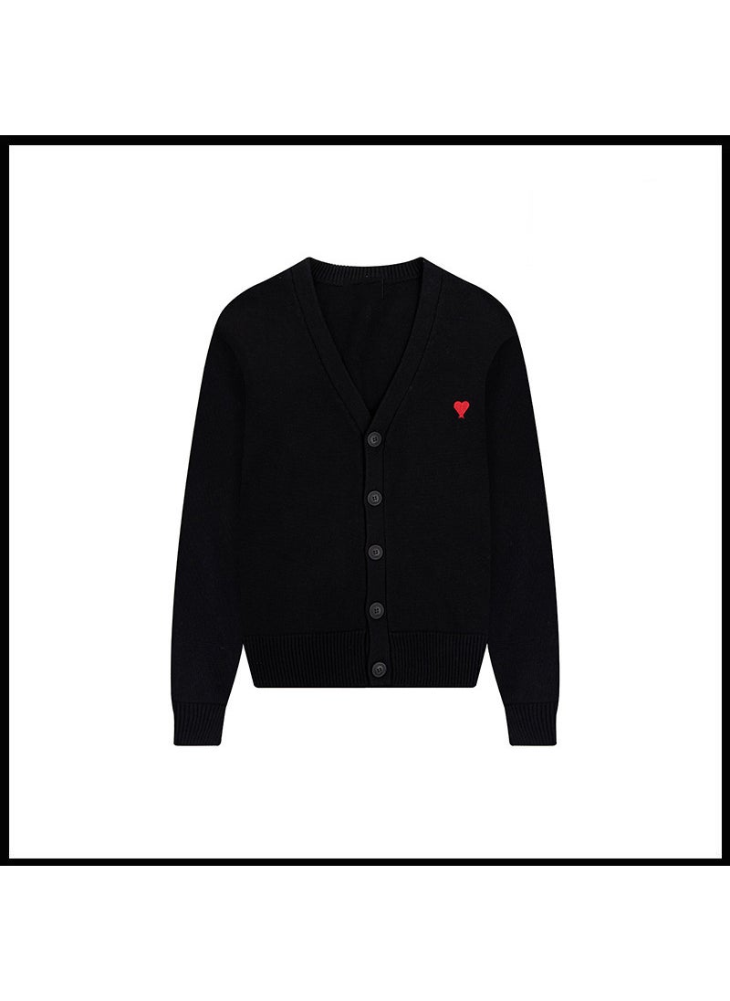 Generic - Trendy Brand Love Knit Cardigan Oversized V-Neck Sweater Black [a39 cotton yarn style] - Image 1