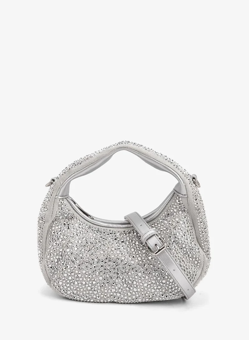 Paprika Diamante Embellished Shoulder Bag With Zip Closure
