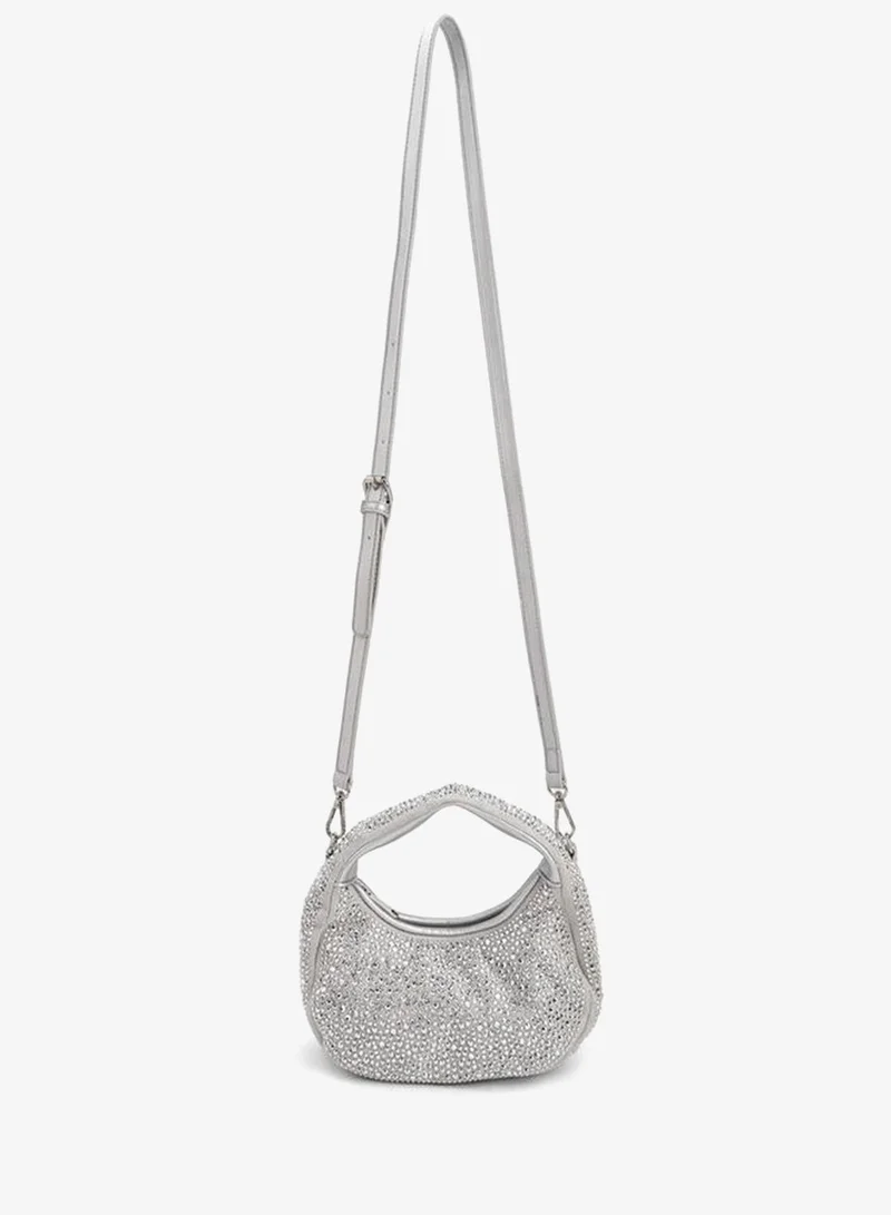 Paprika Diamante Embellished Shoulder Bag With Zip Closure