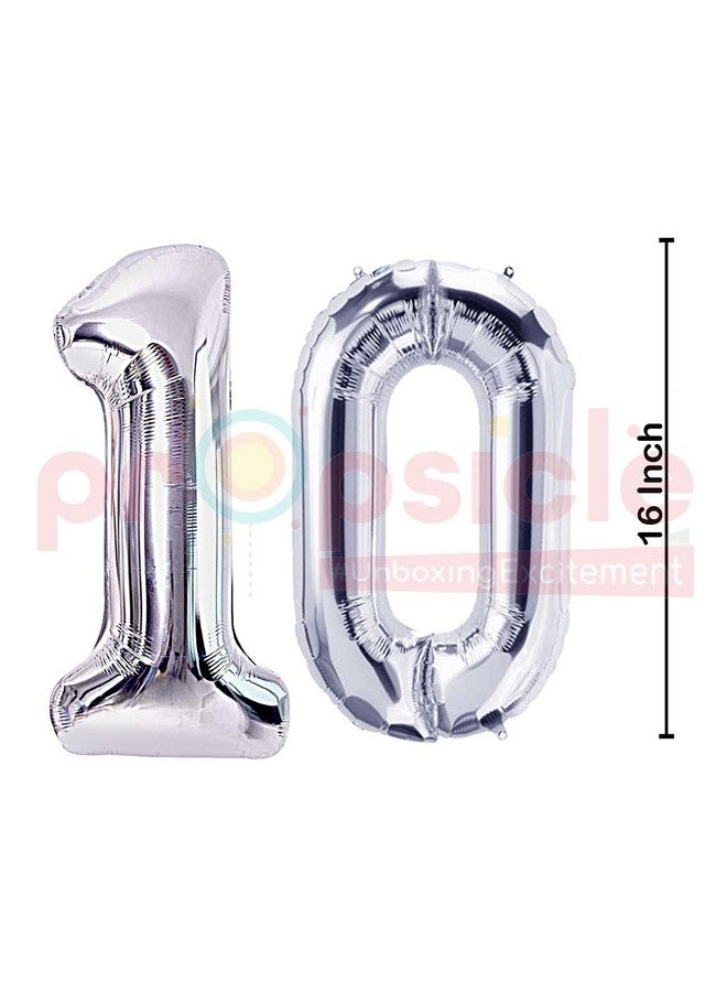 Propsicle 16 inch Birthday Foil 10 Number Helium Balloon Party Decoration Silver Pack of 2 | 10 No. Balloons Birthday/Anniversary | Ten Number - Image 3