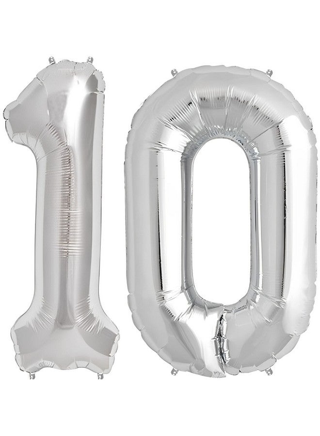 Propsicle 16 inch Birthday Foil 10 Number Helium Balloon Party Decoration Silver Pack of 2 | 10 No. Balloons Birthday/Anniversary | Ten Number - Image 1