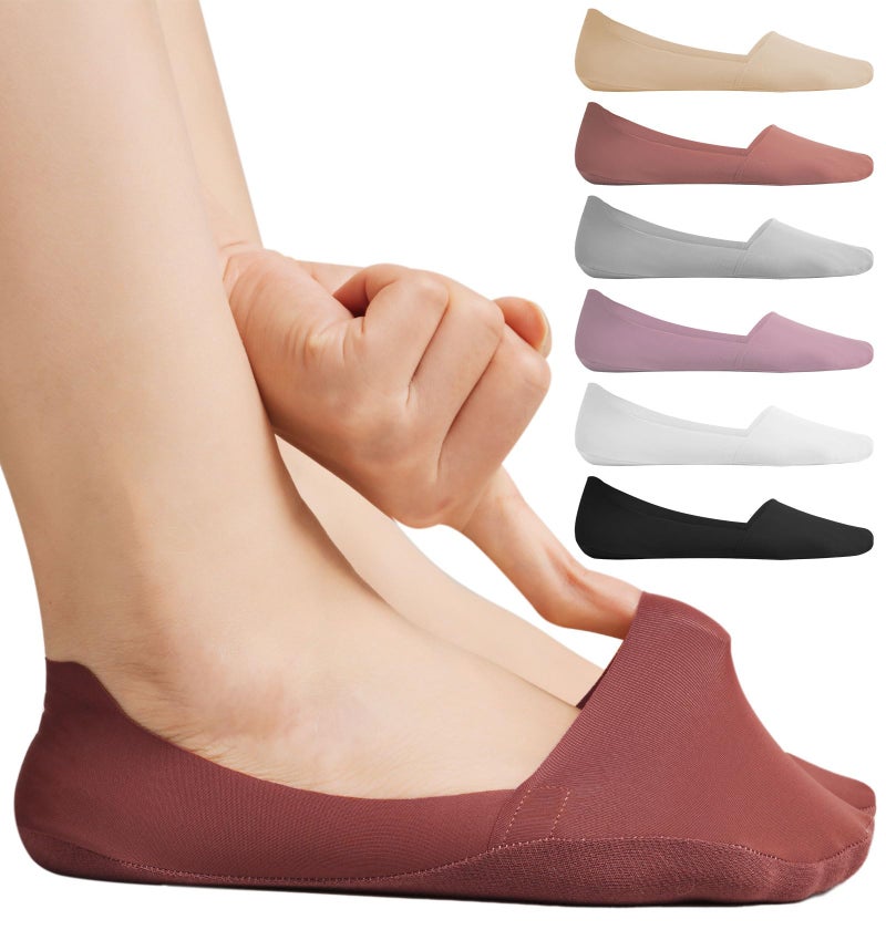 Murmorers No Show Socks for Women, Non Slip Nylon Thin Footies Invisible Silky Low Liner Socks for Loafers Flats 6 Pairs Multicolor Size 5-8 - Image 1