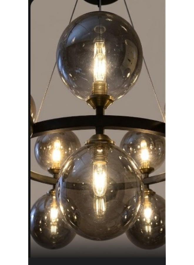 PRIME SOLE Contemporary Multi-Globe Halo Chandelier - Artistic Ring Pendant with Nine Spherical Glass Orbs - Adjustable Height Architectural Ceiling Lighting for Modern Dining and Living Room Interiors - Image 3