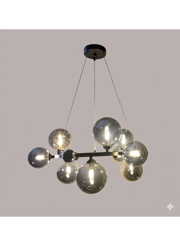 PRIME SOLE Contemporary Multi-Globe Halo Chandelier - Artistic Ring Pendant with Nine Spherical Glass Orbs - Adjustable Height Architectural Ceiling Lighting for Modern Dining and Living Room Interiors - Image 1