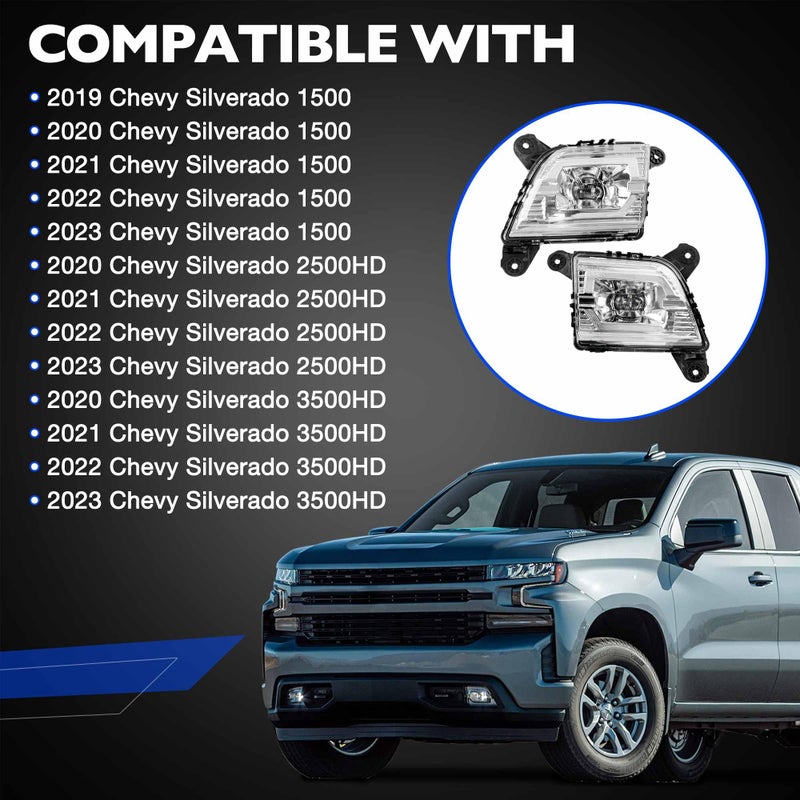Misakomo Fog Lights, LED Fog Light Assembly Compatible with 2019-2023 Chevy Silverado 1500 2500HD 3500HD, Front Bumper Driving Fog Lamps with Switch & Wiring kit (Clear Lens) - Image 3