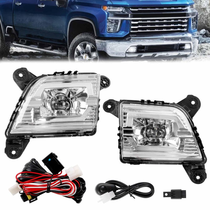 Misakomo Fog Lights, LED Fog Light Assembly Compatible with 2019-2023 Chevy Silverado 1500 2500HD 3500HD, Front Bumper Driving Fog Lamps with Switch & Wiring kit (Clear Lens) - Image 1