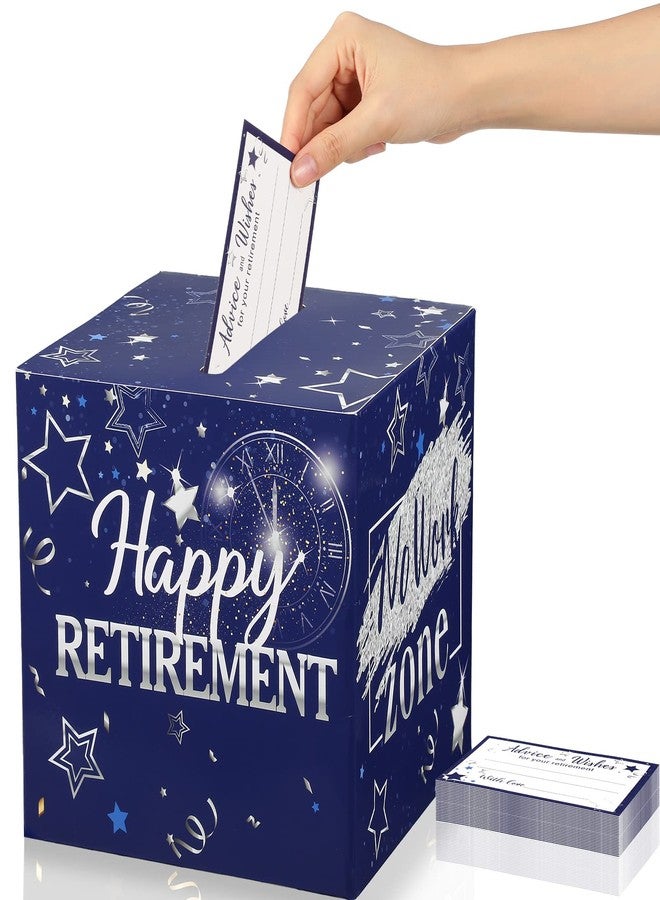 Funrous 51 Pcs Retirement Card Box Happy Retirement Party Decorations Well Wishes and Advice Card for Women Men Going Away Party Favors(Blue and Silver) - Image 1