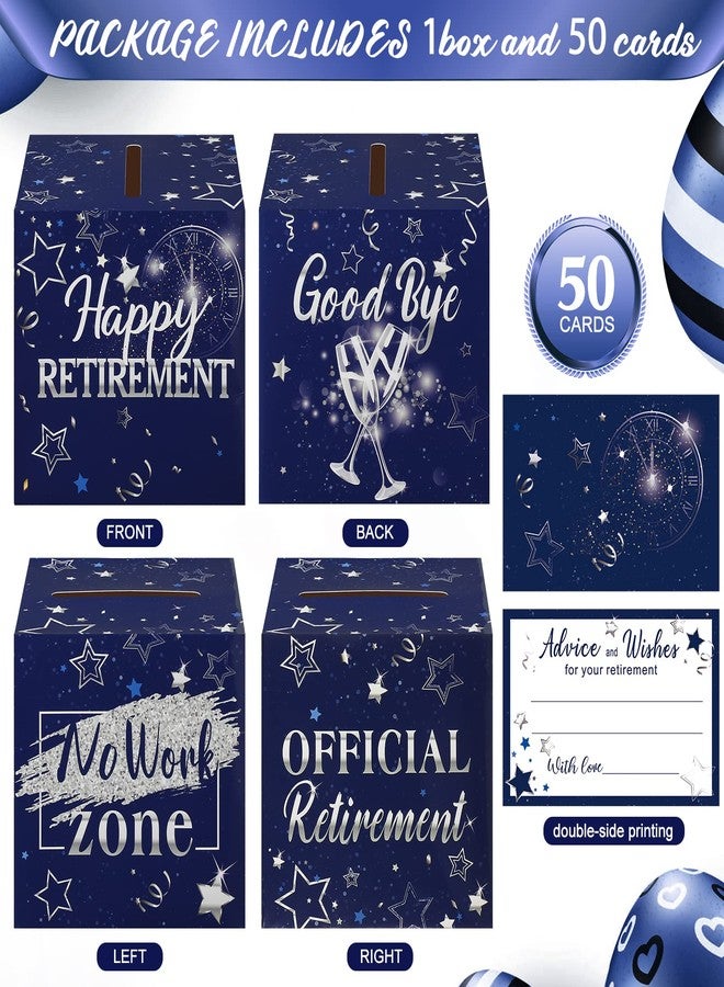 Funrous 51 Pcs Retirement Card Box Happy Retirement Party Decorations Well Wishes and Advice Card for Women Men Going Away Party Favors(Blue and Silver) - Image 3