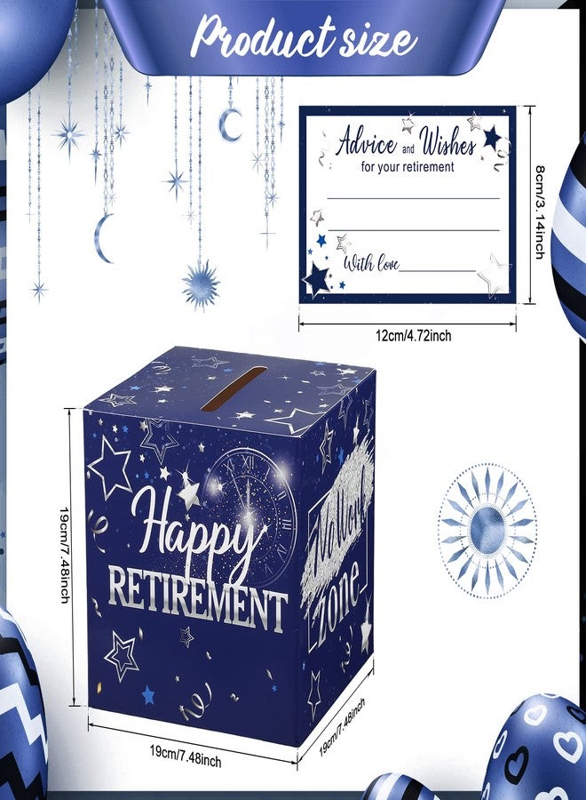 Funrous 51 Pcs Retirement Card Box Happy Retirement Party Decorations Well Wishes and Advice Card for Women Men Going Away Party Favors(Blue and Silver) - Image 2