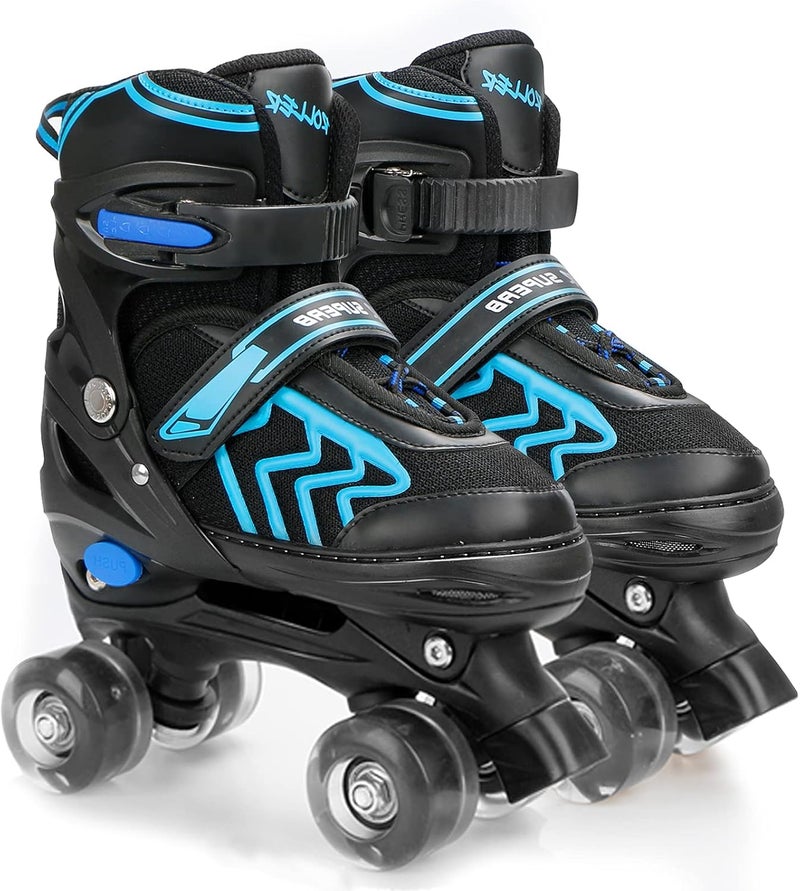 ZXLN Kids Adjustable Roller Skates with Light Up Wheels - Black & Blue - Image 1