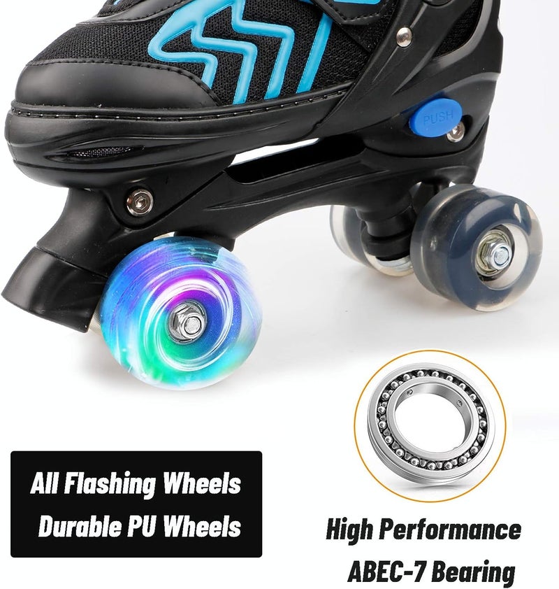 ZXLN Kids Adjustable Roller Skates with Light Up Wheels - Black & Blue - Image 2