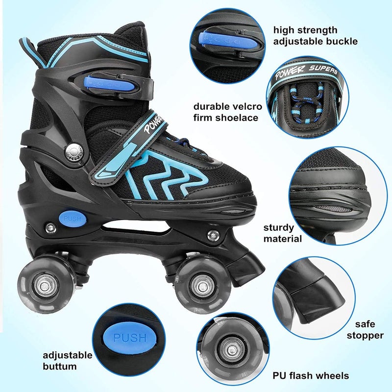 ZXLN Kids Adjustable Roller Skates with Light Up Wheels - Black & Blue - Image 4