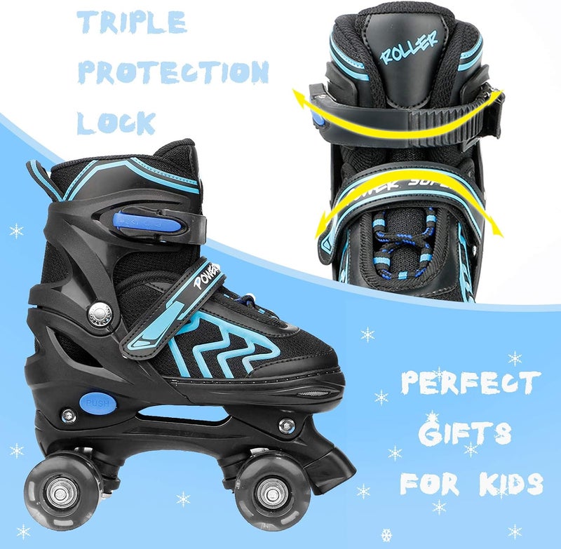 ZXLN Kids Adjustable Roller Skates with Light Up Wheels - Black & Blue - Image 3