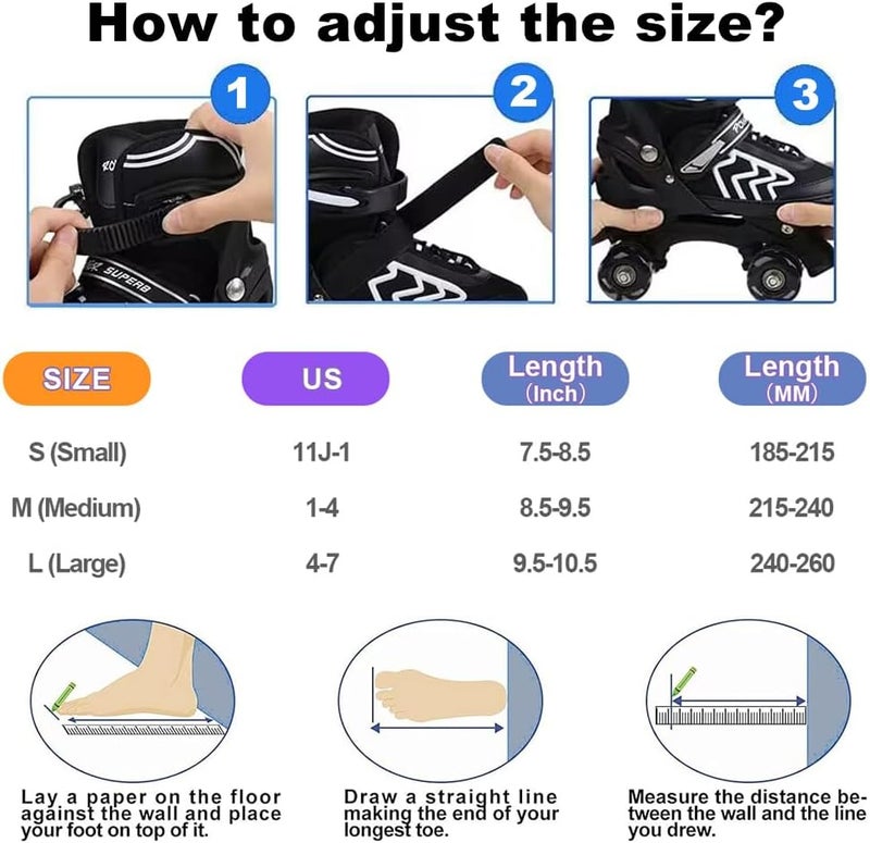 ZXLN Kids Adjustable Roller Skates with Light Up Wheels - Black & Blue - Image 5