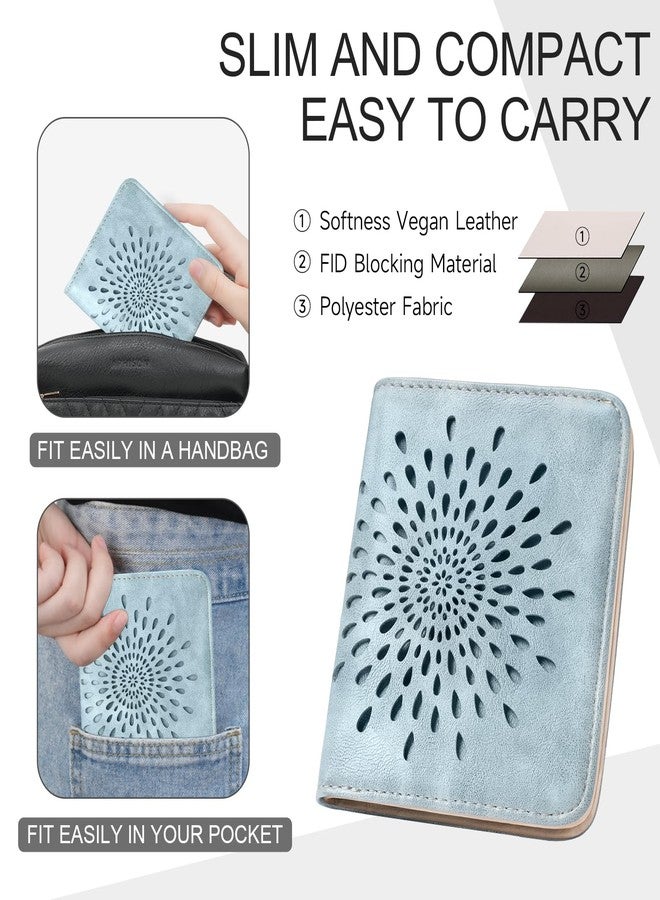 محفظة نسائية من APHISON، محفظة صغيرة رفيعة للنساء، محفظة RFID، محفظة جلدية مزينة بزهرة عباد الشمس، حامل بطاقات الهوية والائتمان مع جيب بسحاب للعملات المعدنية، محفظة ثنائية الطي صغيرة الحجم - Image 5