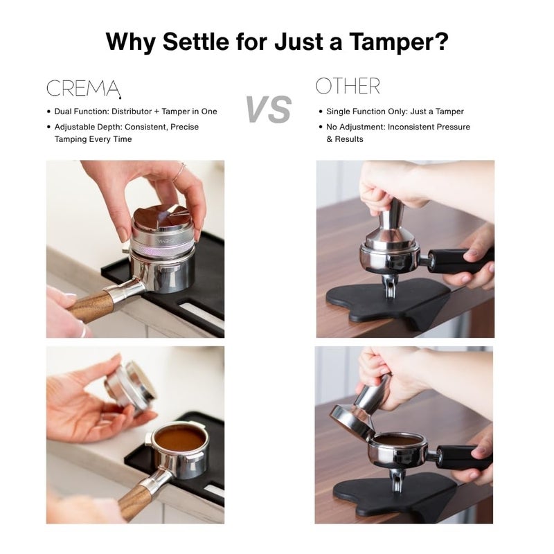 CREMA Coffee Products 59mm Hand Tamper & Distributor | Compatible with Breville Portafilters | Double-Sided, Adjustable Depth Tool | Made with Durable 304 Stainless Steel | Black - Image 5