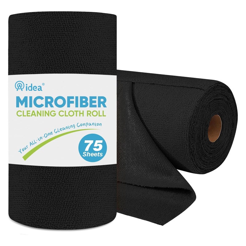 AIDEA Microfiber Cleaning Cloth Roll 75PK Black Microfiber Towels for Cars Reusable Paper Towels Tear Away Cloth Shop Rags Lint Free Cleaning Rags for House Kitchen Window 115115 - Image 2