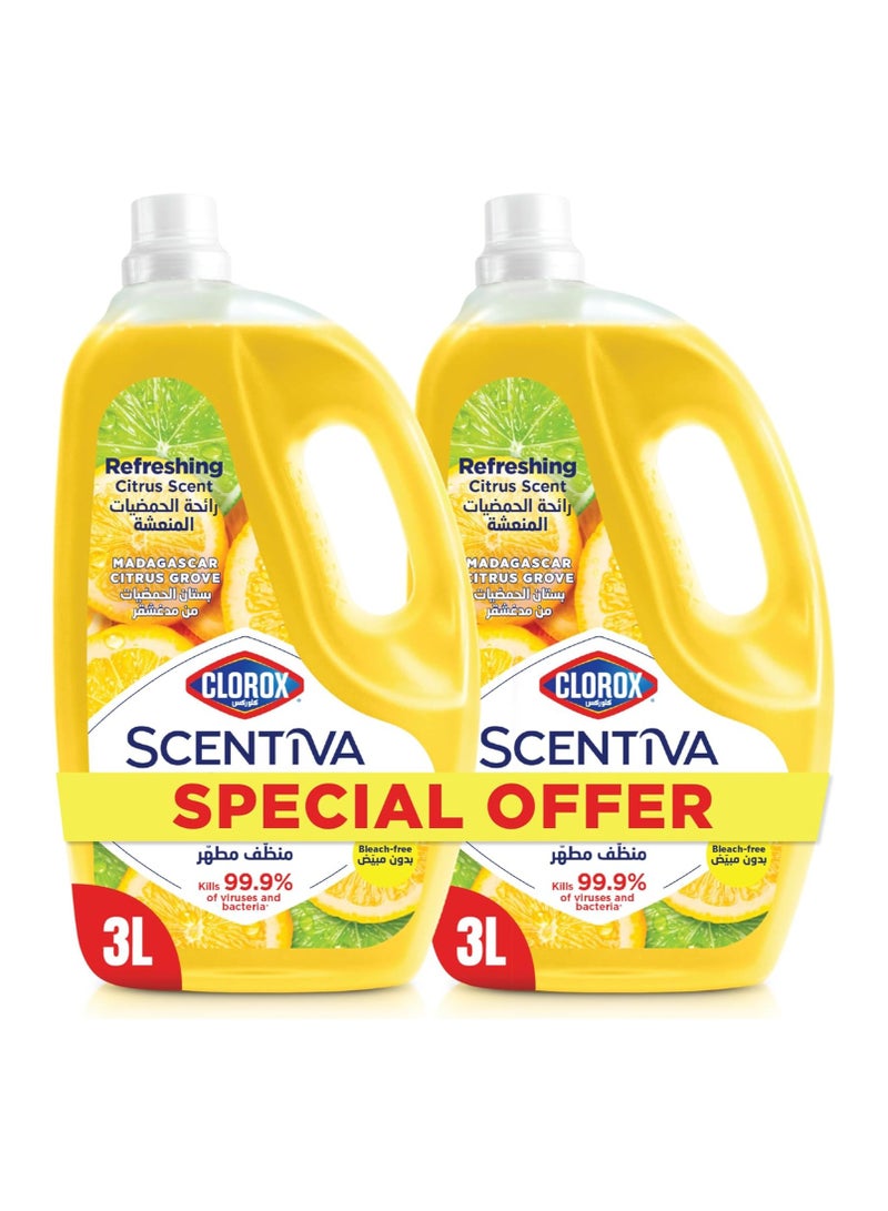 Clorox Scentiva Disinfectant Floor Cleaner Madagascar Citrus Grove Bleach Free 2 x 3L  - Image 1