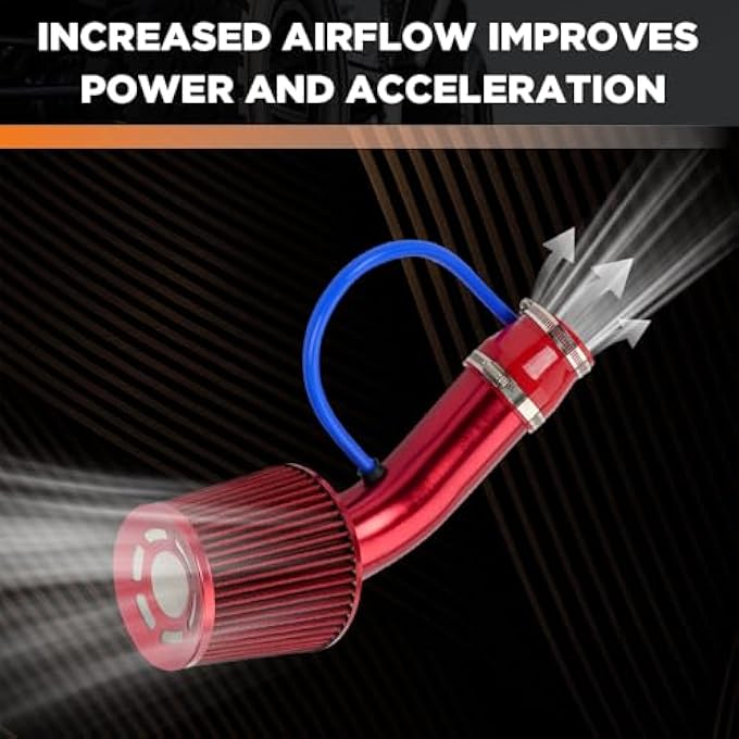 BARTOO 3 Inch universal cold air intake Filter Pipe Aluminum Car Truck Cold Air Intake System Auto Turbo Piping (Red) - Image 4