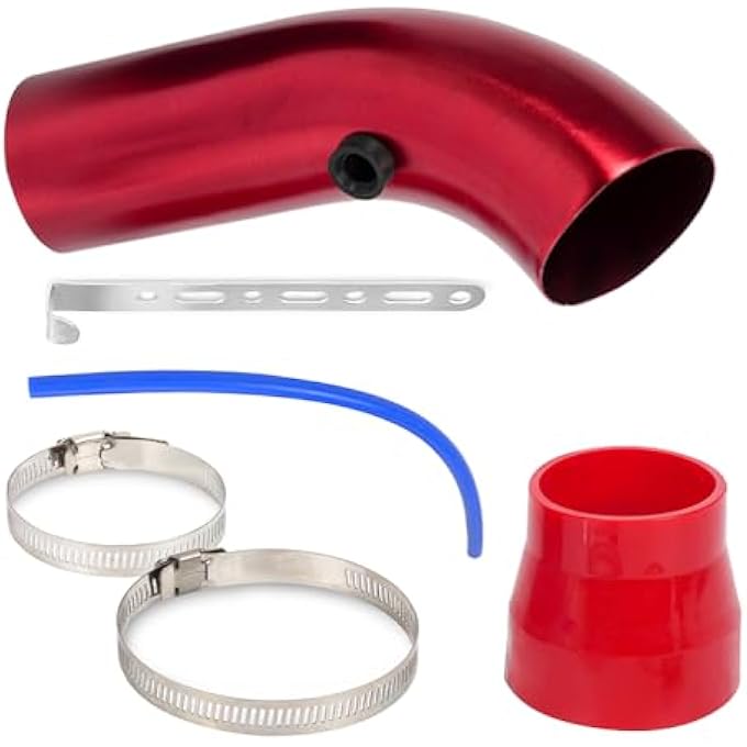 BARTOO 3 Inch universal cold air intake Filter Pipe Aluminum Car Truck Cold Air Intake System Auto Turbo Piping (Red) - Image 1
