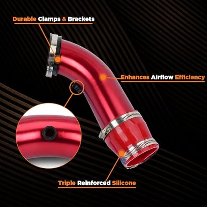 BARTOO 3 Inch universal cold air intake Filter Pipe Aluminum Car Truck Cold Air Intake System Auto Turbo Piping (Red) - Image 3