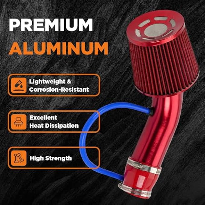 BARTOO 3 Inch universal cold air intake Filter Pipe Aluminum Car Truck Cold Air Intake System Auto Turbo Piping (Red) - Image 5