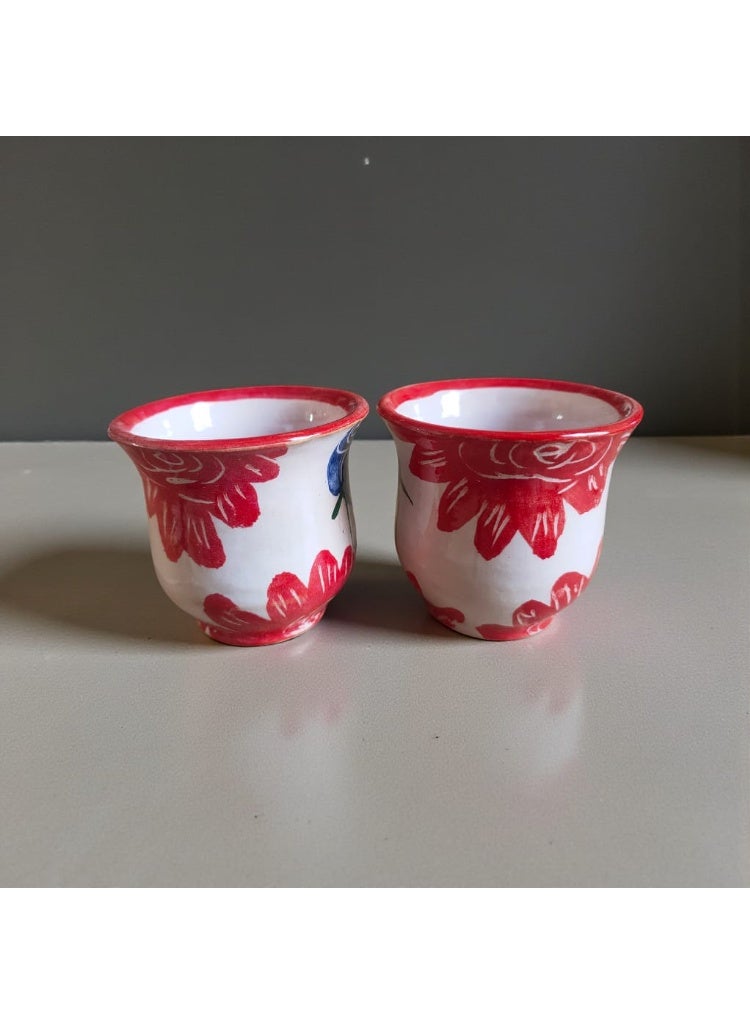 كلور زون بوتري 2 فنجان رسم يدوي 150 ملي بشكل مميز ، آمن للاستخدام في الميكروويف، مصنوع يدويًا من الفخار - Image 2