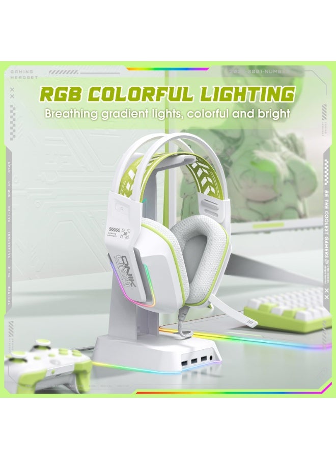 onikuma Wired Gaming Headset with RGB Lighting, 50mm Drivers, Noise-Cancelling Mic, USB & 3.5mm Jack, Over-Ear PC Headphones for PS5, PS4, Xbox, Laptop, Phone – Comfortable Fit, Surround Sound (Wired-White) - Image 4