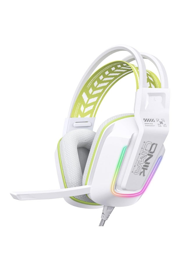 onikuma Wired Gaming Headset with RGB Lighting, 50mm Drivers, Noise-Cancelling Mic, USB & 3.5mm Jack, Over-Ear PC Headphones for PS5, PS4, Xbox, Laptop, Phone – Comfortable Fit, Surround Sound (Wired-White) - Image 1