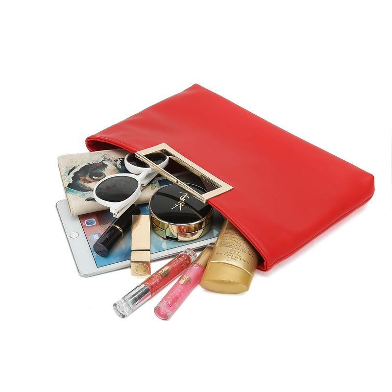 CHARMING TAILOR Fashion PU Leather Handbag Stylish Women Convertible Clutch Purse (Red) - Image 5