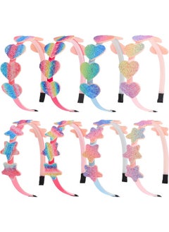 XIMA XIMA Glitter Heart Girls Headbands Rainbow Star Hariband for Children Girls Hair Accessories Pack of 8  - Image 1