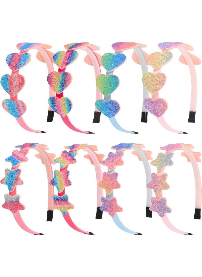 XIMA XIMA Glitter Heart Girls Headbands Rainbow Star Hariband for Children Girls Hair Accessories Pack of 8  - Image 1