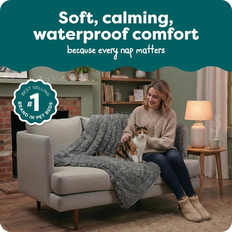 Furhaven Waterproof Throw Blanket for Dogs & Indoor Cats, Washable - Shaggy Plush Calming Long Faux Fur & Velvet Dog Blanket - Gray, Medium - Image 3