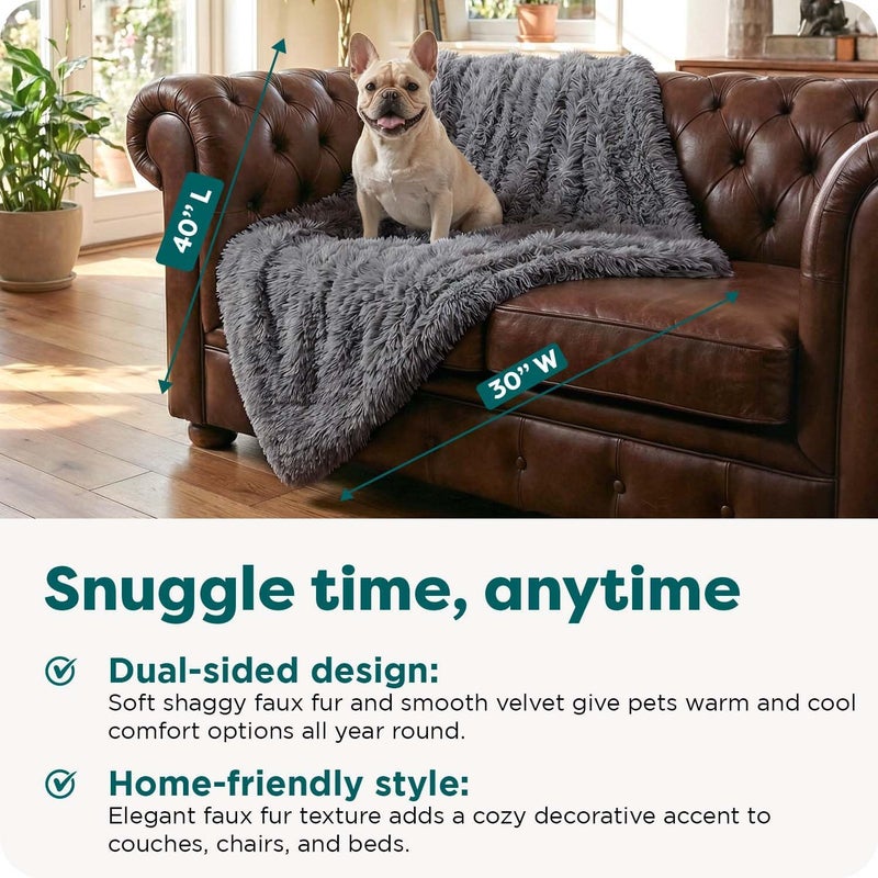 Furhaven Waterproof Throw Blanket for Dogs & Indoor Cats, Washable - Shaggy Plush Calming Long Faux Fur & Velvet Dog Blanket - Gray, Medium - Image 4