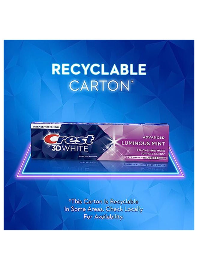 Crest 3D White Toothpaste, Advanced Luminous Mint, Teeth Whitening Toothpaste (Pack of 4) - Image 5
