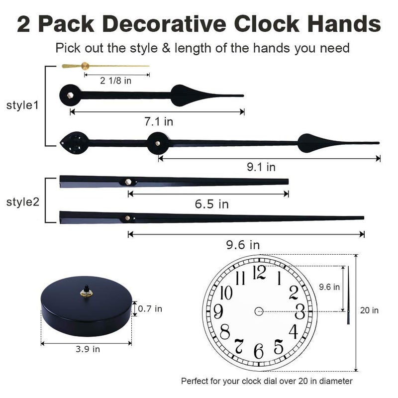 EMOON 2 Pair Long Hands with 3D Clock Movement DIY Large Wall Clock Quartz Clock Mechanism for Home Art Decor (Black) - Image 3