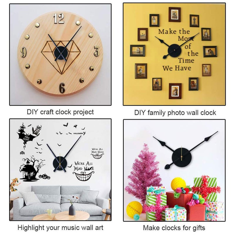 EMOON 2 Pair Long Hands with 3D Clock Movement DIY Large Wall Clock Quartz Clock Mechanism for Home Art Decor (Black) - Image 2