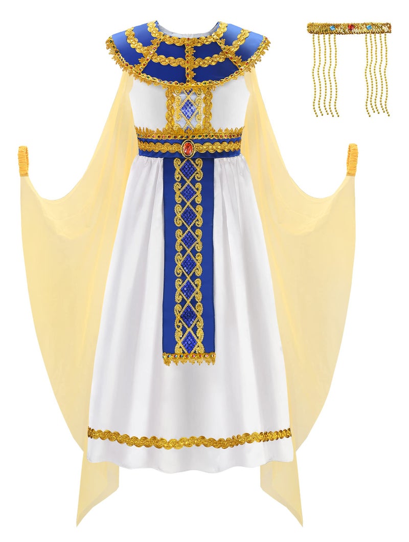 ReliBeauty Egyptian Costume Kids Girls Halloween Pharaoh Costume for Girls 100 White