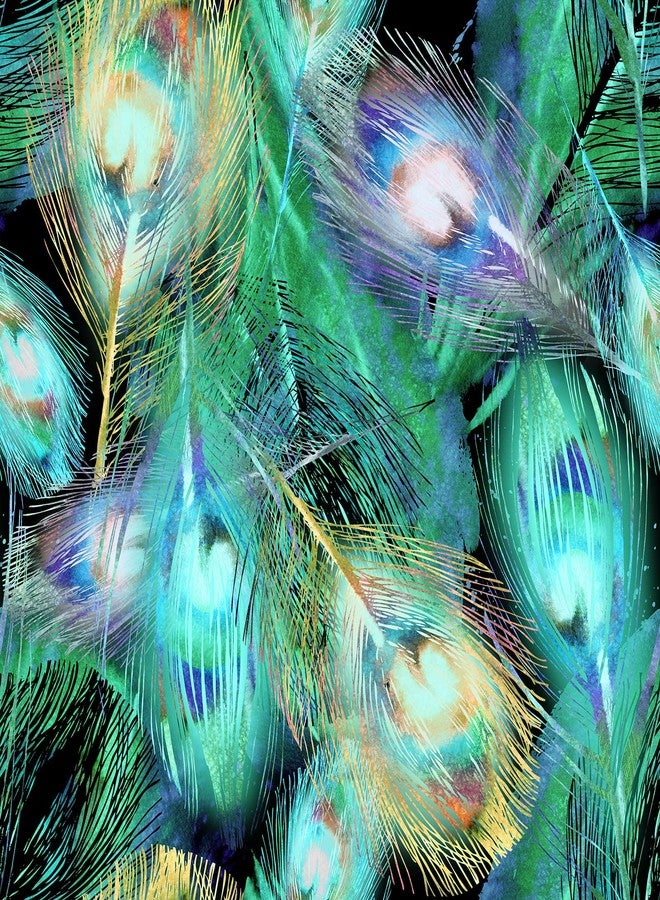 ReWallpaper ورق حائط ReWallpaper قابل للتقشير واللصق بتصميم ريش الطاووس باللون الأسود/الذهبي/الأزرق/الأخضر/الأزرق المخضر، ورق حائط ذاتي اللصق، ورق حائط زخرفي، غطاء حائط من الفينيل قابل للإزالة، مقاس 17.5 بوصة × 10 أقدام - Image 1