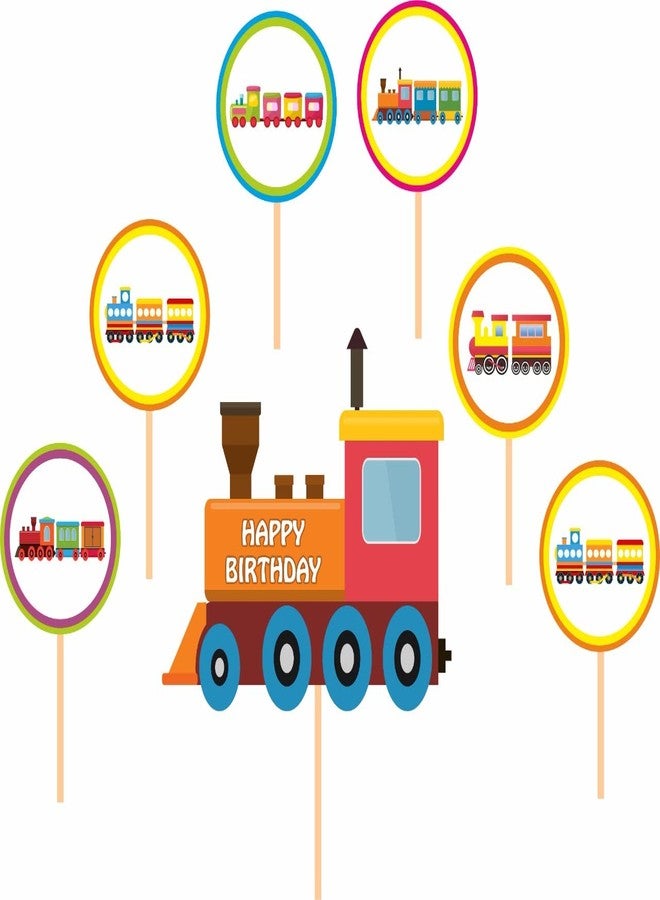 Untumble Train Theme Birthday Decoration Cake & Cup Cake Toppers Kit | Train Theme Decoration Items with Unique Cup Cake Toppers | Perfect Train Theme Birthday Party Decorations | Pack of 25 - Image 2
