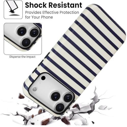 SOKAD Magnetic Horizontal Stripes Phone Case for iPhone 17 Pro Max, Cute Navy Blue Striped Line Pattern Compatible with Magsafe Matte Protective Case Cover with Screen Protector for Girls Women - Image 5