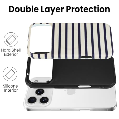 SOKAD Magnetic Horizontal Stripes Phone Case for iPhone 17 Pro Max, Cute Navy Blue Striped Line Pattern Compatible with Magsafe Matte Protective Case Cover with Screen Protector for Girls Women - Image 3