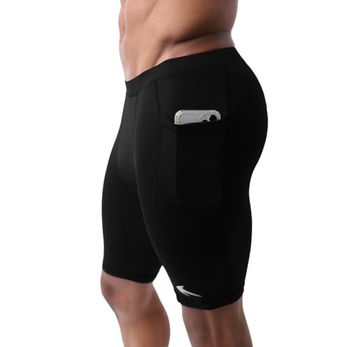 CompressionZ Men’s Compression Shorts Workout & Training | Performance Spandex Baselayer Athletic Gym, Running, Rowing Underwear Black W/Pockets 8" 3X-Large - Image 1
